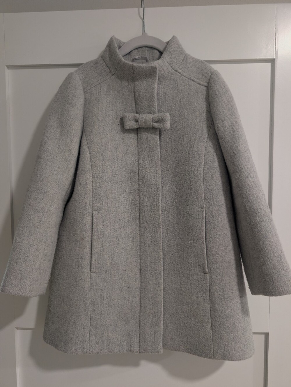 Crewcuts Girls' Light Gray Bow-Trim Wool-Blend Pea Coat